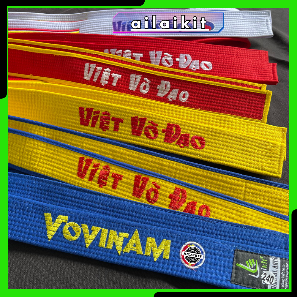 Đai Vovinam Tốt -Đai Xanh, Đai Vàng, Đai Đỏ | (Vovinam Belt) Đai Vovinam Cao cấp Ailaikit - Lam Đai, Hoàng Đai, Chuẩn Hoàng Đai, Chuẩn Hồng Đai, Hồng Đai Vovinam