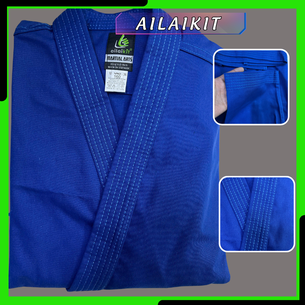Võ Phục Cotton Dày Màu Xanh Cao Cấp – Dành Cho Judo, Karate, Nhu Đạo | Ailaikit